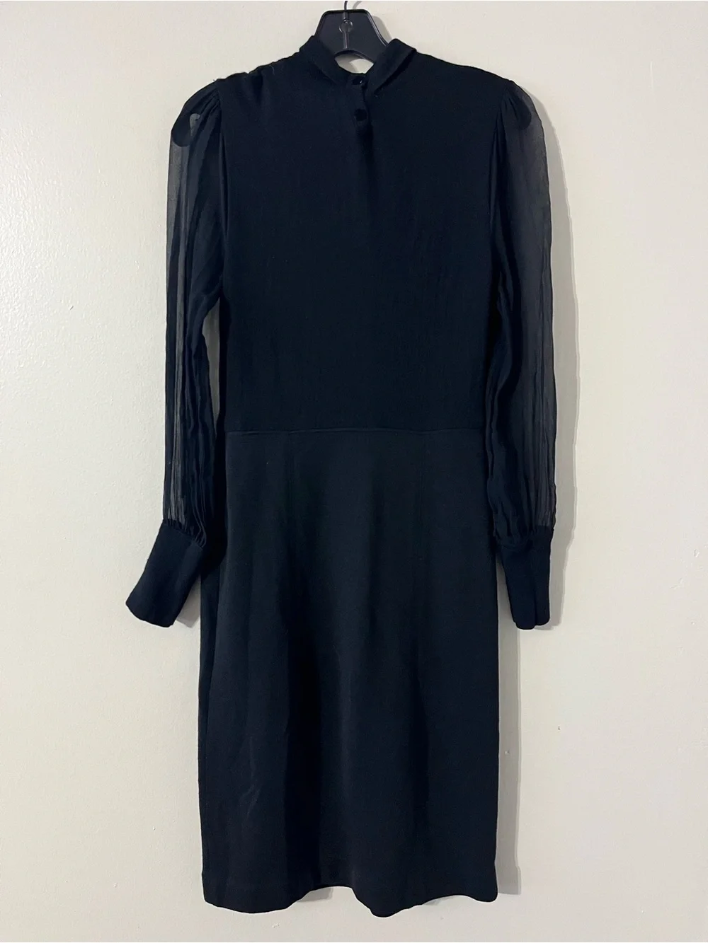 Tory Burch Black vintage Long-Sleeve Midi Dress with Sheer Sleeves and Front Tie